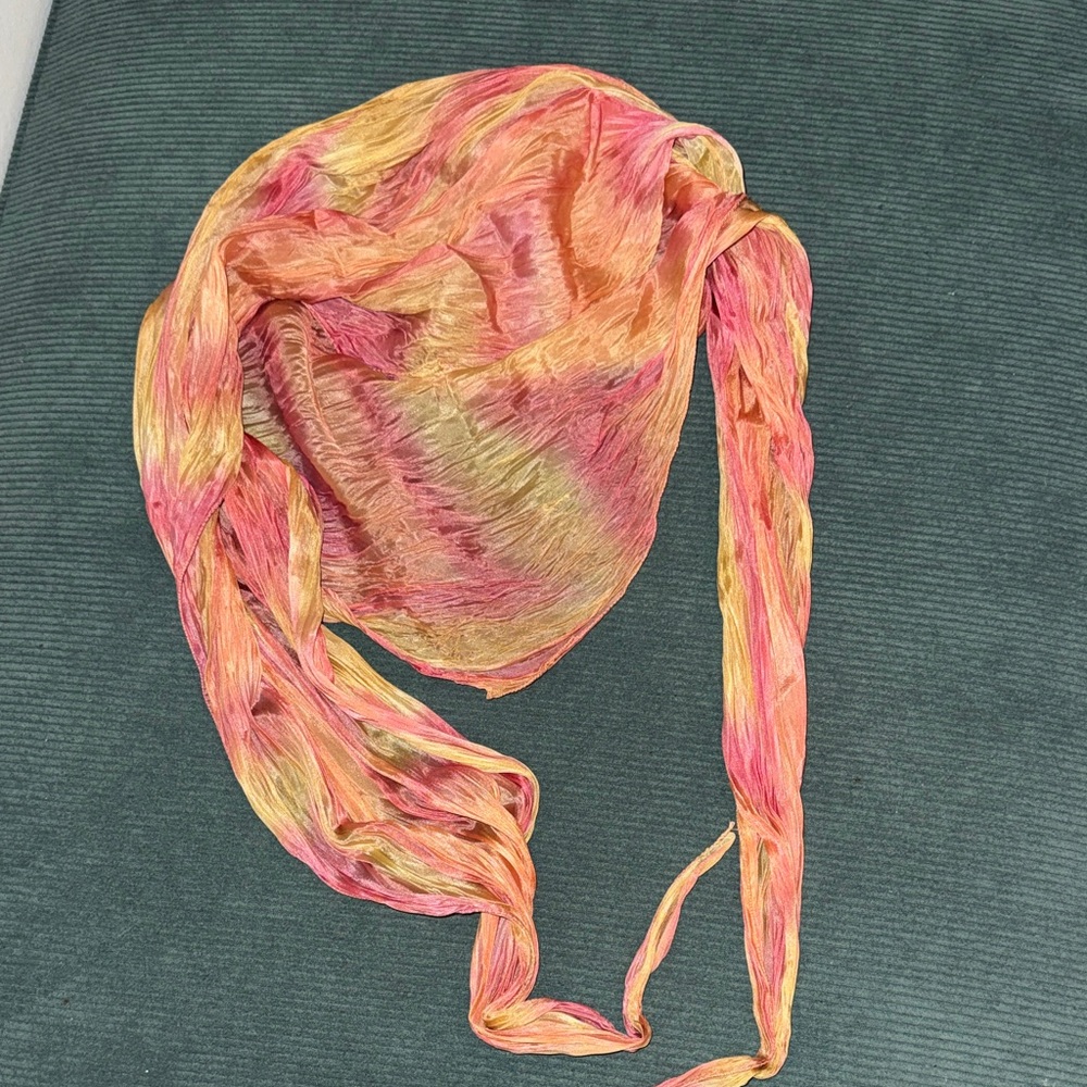 Pastel Pink Yellow and Orange hand dyed pure silk crinkle textured scarf